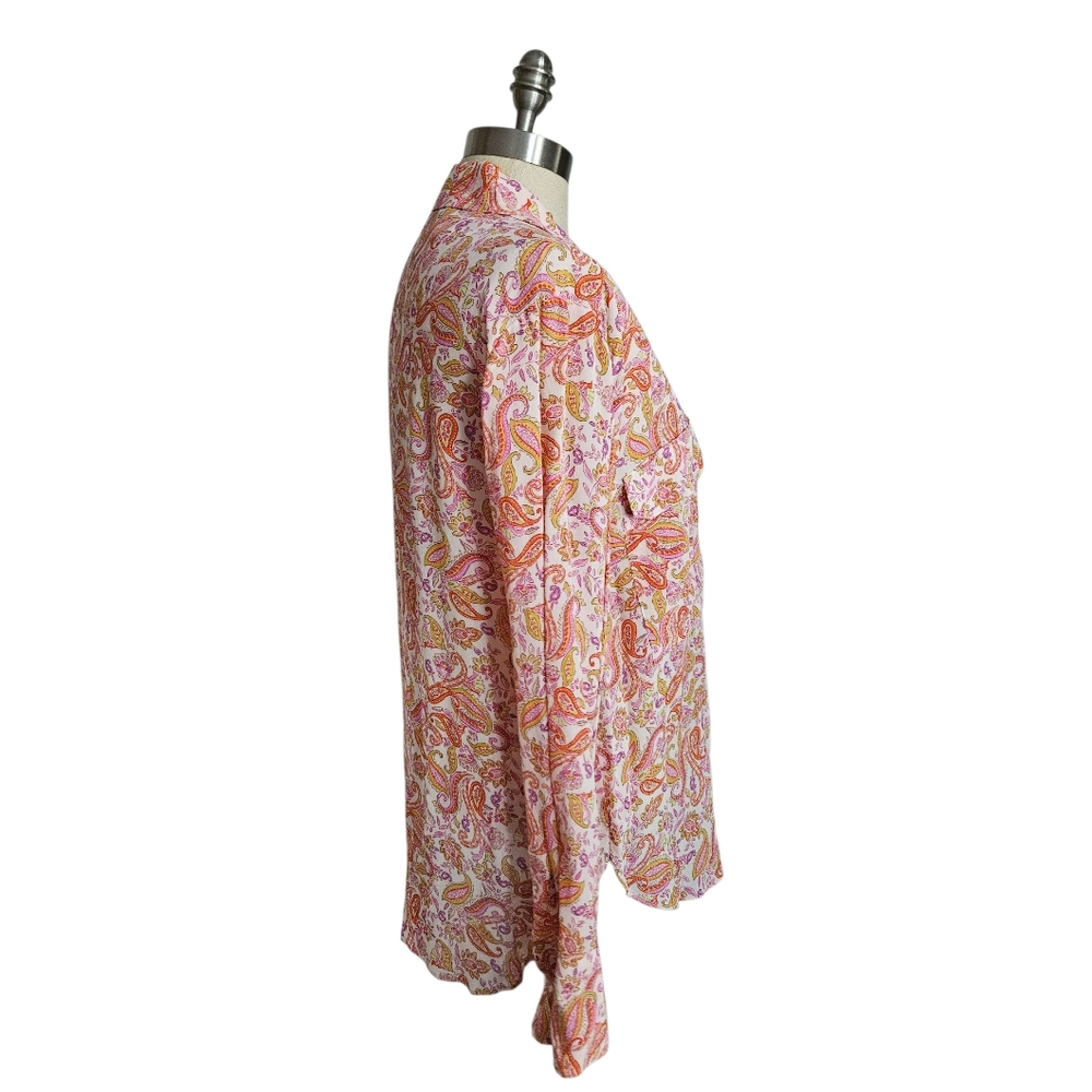 NWOT ZARA Orange & Pink Paisley Silky Button Down Blouse | SZ M - Picture 3 of 12
